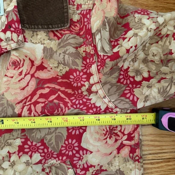 VTG 90s LL Bean Floral Canvas Barn Coat Field Jacket Corduroy Collar XS/S Rare - Picture 6 of 8